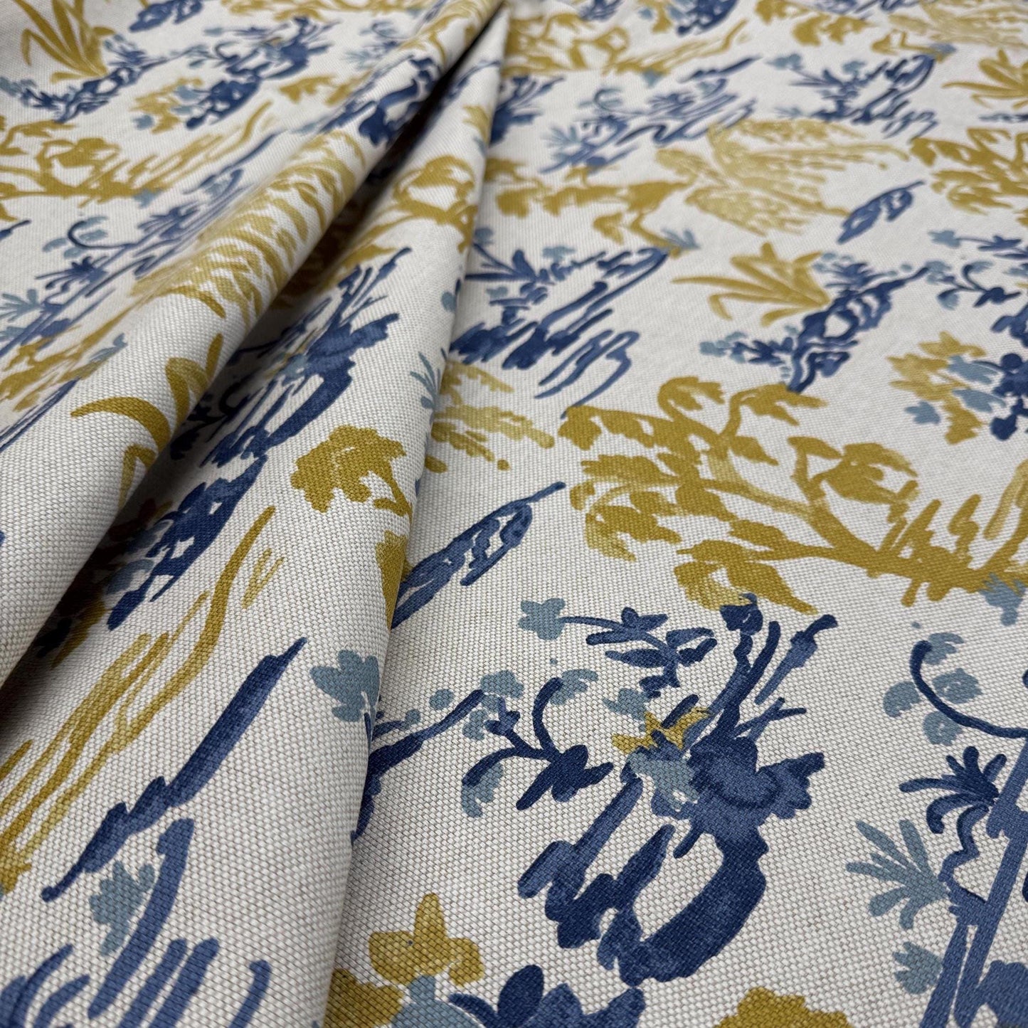 Yellow Blue Botanical Patterned Fabric for Shower Curtain Drapery Accent Upholstery Textile by the Yard Botany English Country Home Decor