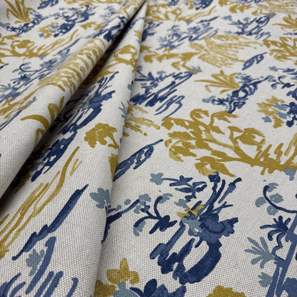 Yellow Blue Botanical Patterned Fabric for Shower Curtain Drapery Accent Upholstery Textile by the Yard Botany English Country Home Decor