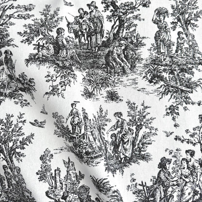 black Toile Fabric by the Yard French Pastoral Kitchen Curtain Material Shabby Chic Gift Wrapping Fabric Vintage Style Country Sewing Gift for Mom