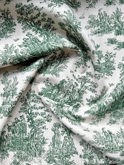 Green Toile Cotton Fabric Pastoral Landscape