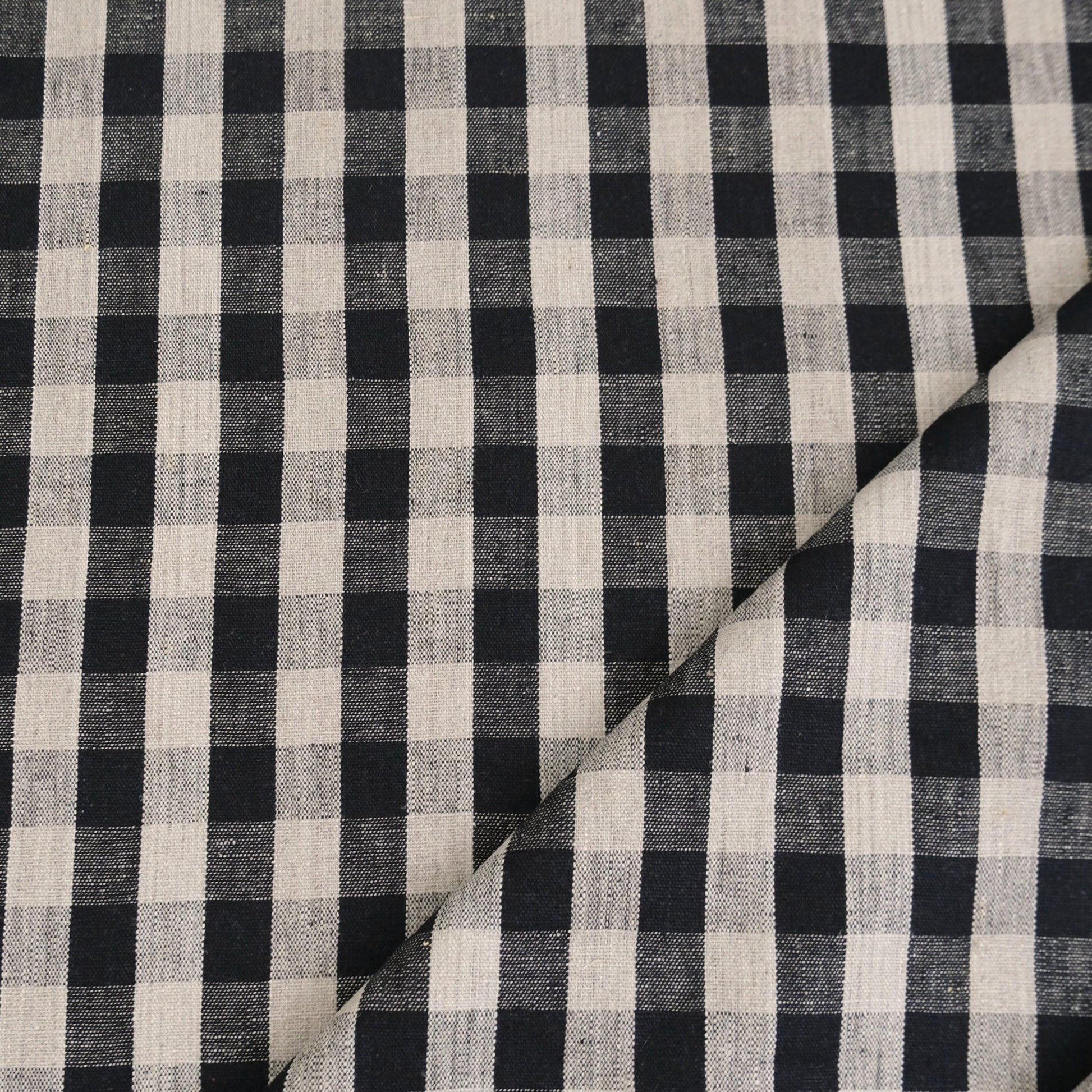 Textured Black Gingham Pattern Decor Textile Dark Moody Style Onyx Linen Cloth Dark Plaid Table Cover Large Scale