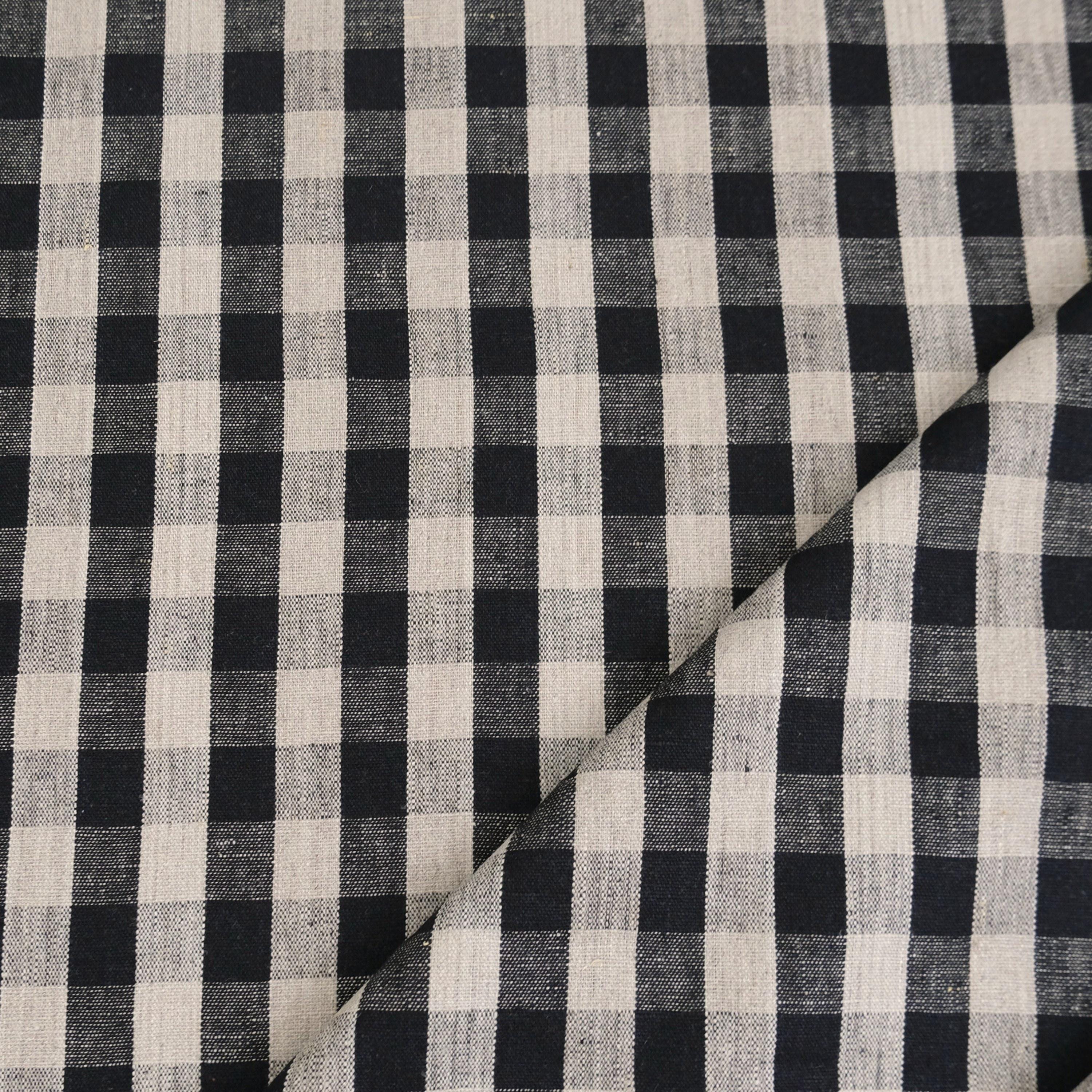 Textured Black Gingham Pattern Decor Textile Dark Moody Style Onyx Linen Cloth Dark Plaid Table Cover Large Scale