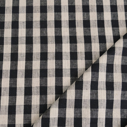 Textured Black Gingham Pattern Decor Textile Dark Moody Style Onyx Linen Cloth Dark Plaid Table Cover Large Scale