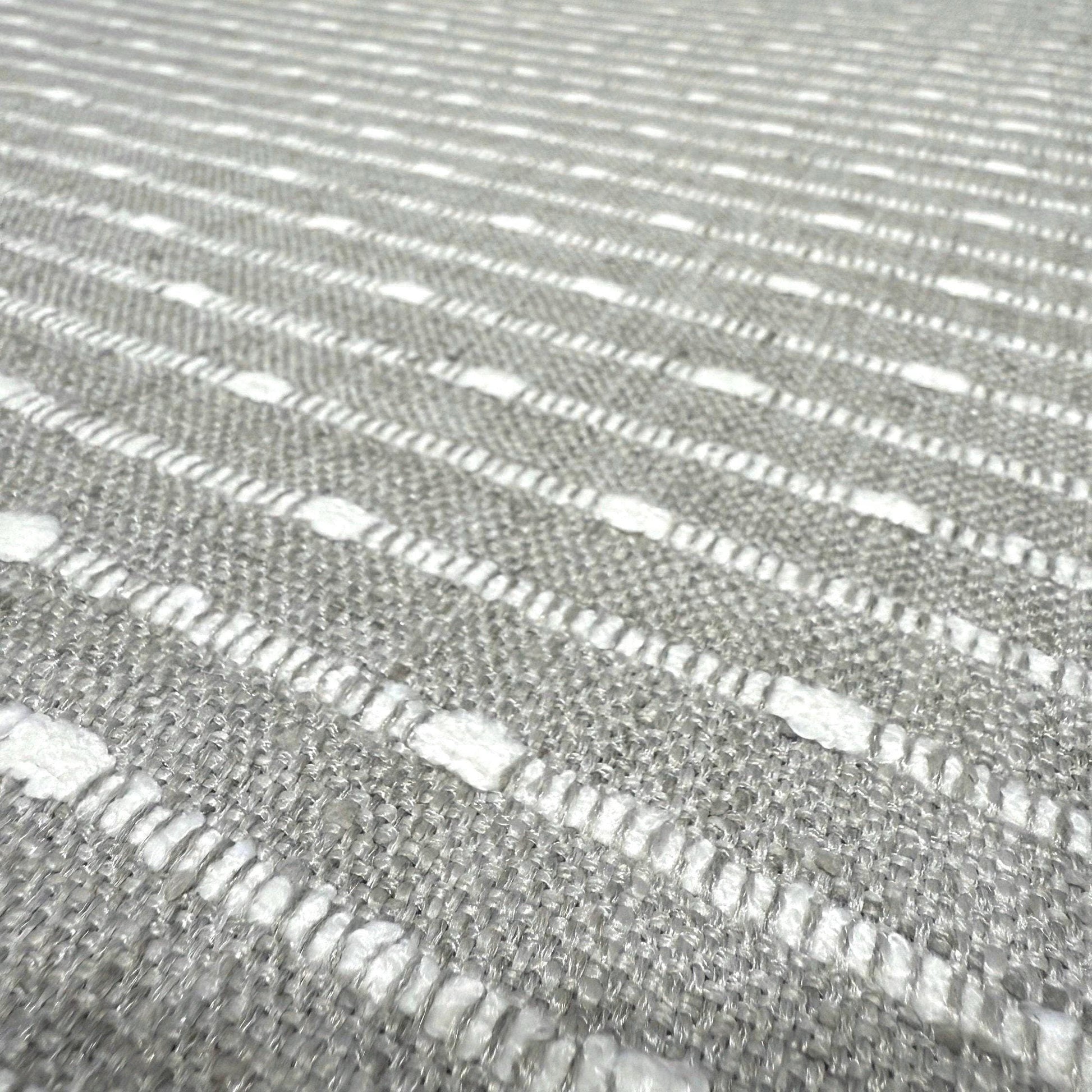 Fabric Woven Texture Chunky Creamy Grey Slubby Hobnail Stripe