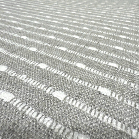 Fabric Woven Texture Chunky Creamy Grey Slubby Hobnail Stripe
