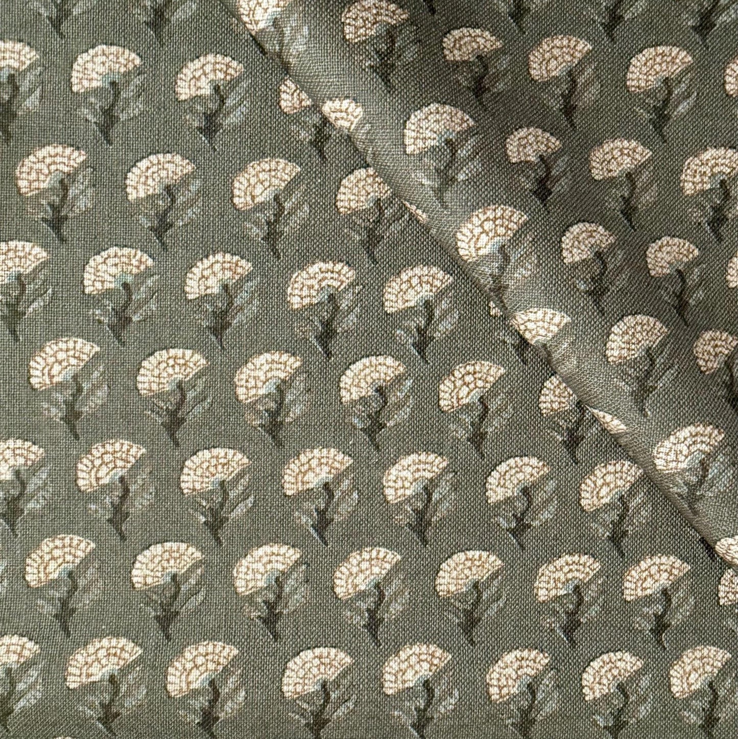Bloomcrest Eucalyptus Small-Scale Sage Floral Block Print Fabric