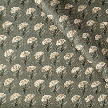 Small Scale Green Floral Block Print Fabric