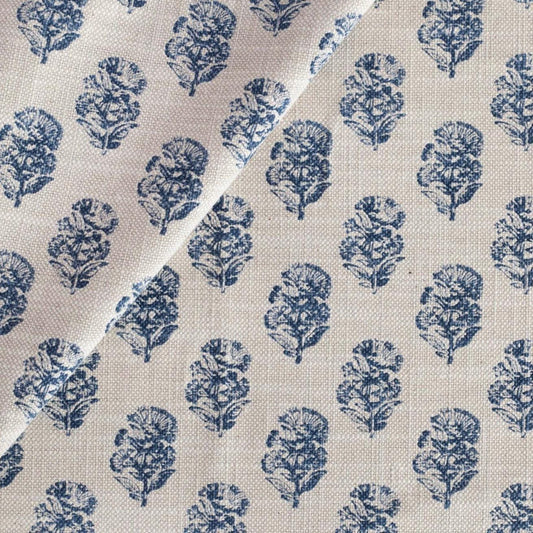 Indigo Sand Block Print Fabric Floral Pattern