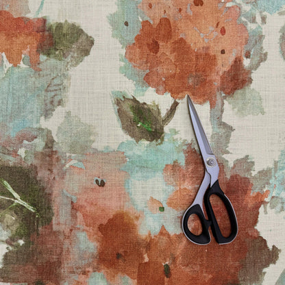 Coral Watercolor Floral Print by the Yard