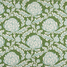 Harlow Green botanical acanthus leaf fabric by the yard in pale aqua green and cream, swatch with ruler