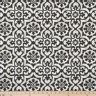 Black and white outdoor fabric with ornamental tile pattern, durable home decor textile