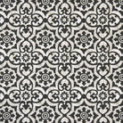 Black outdoor fabric with detailed geometric tile print, weatherproof upholstery fabric