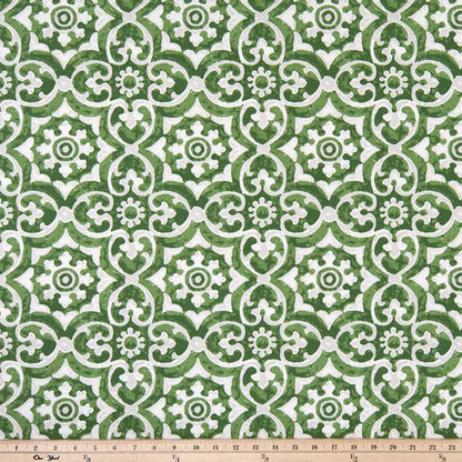 Green outdoor fabric with classic tile pattern, waterproof upholstery and patio fabric