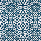Blue outdoor fabric with repeating tile motif, durable patio and cushion fabric