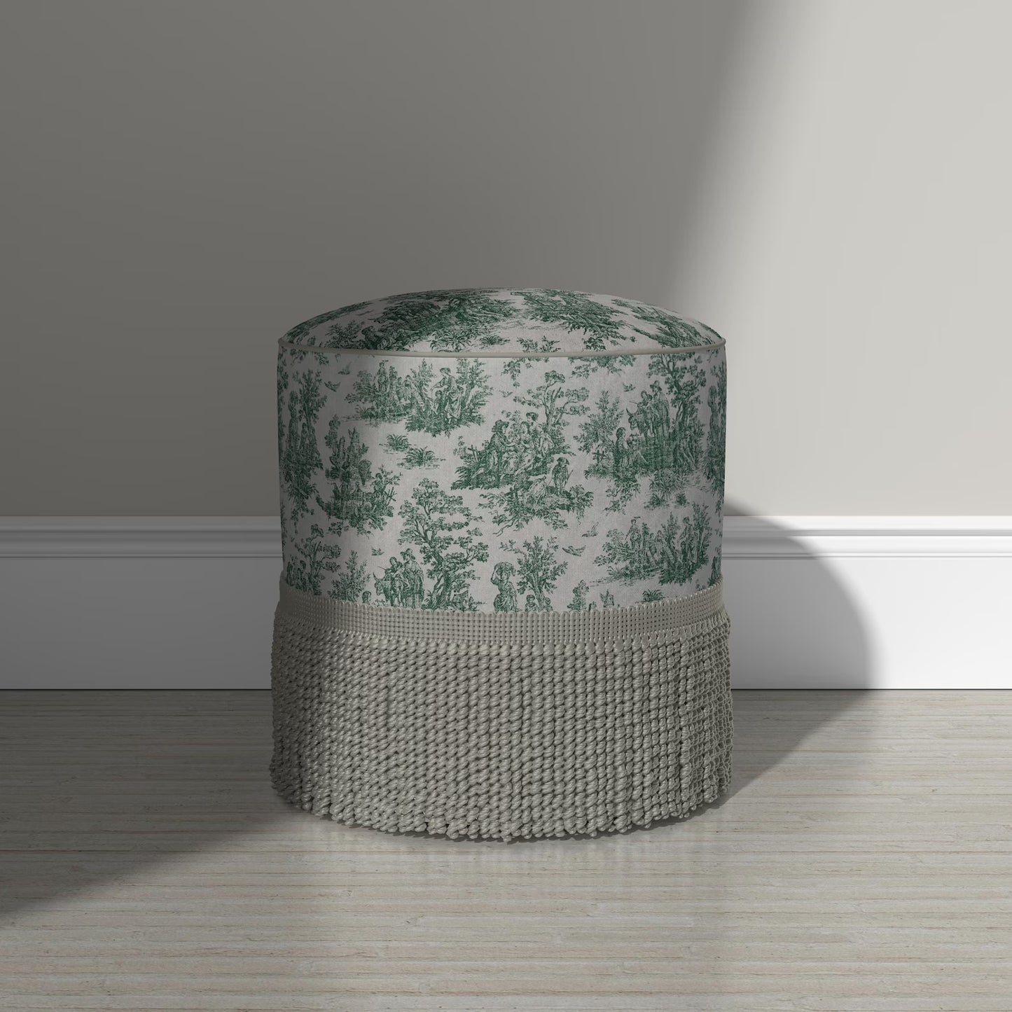 Green Toile Cotton Fabric Pastoral Landscape