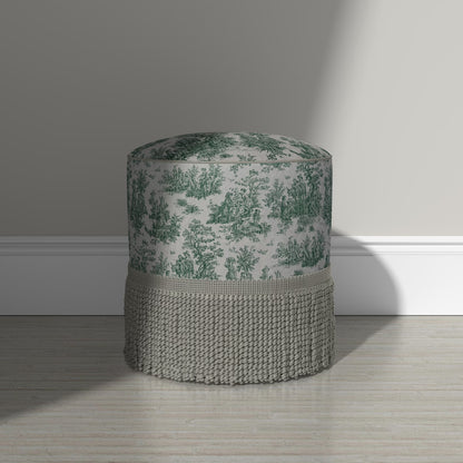 Green Toile Cotton Fabric Pastoral Landscape
