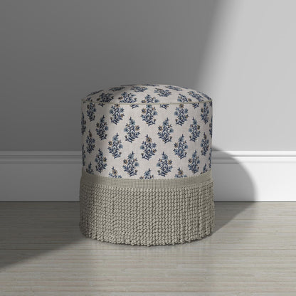 Blue Floral Block Print Fabric by the Yard- Handcrafted Cotton Textile for Curtains & Upholstery