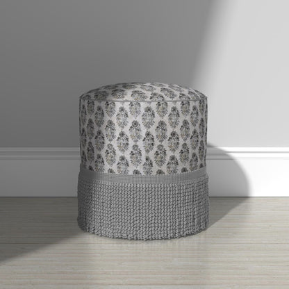 Stone Neutral Block Print Cotton Fabric- Gray Floral Canvas by the Yard for Upholstery & Decor