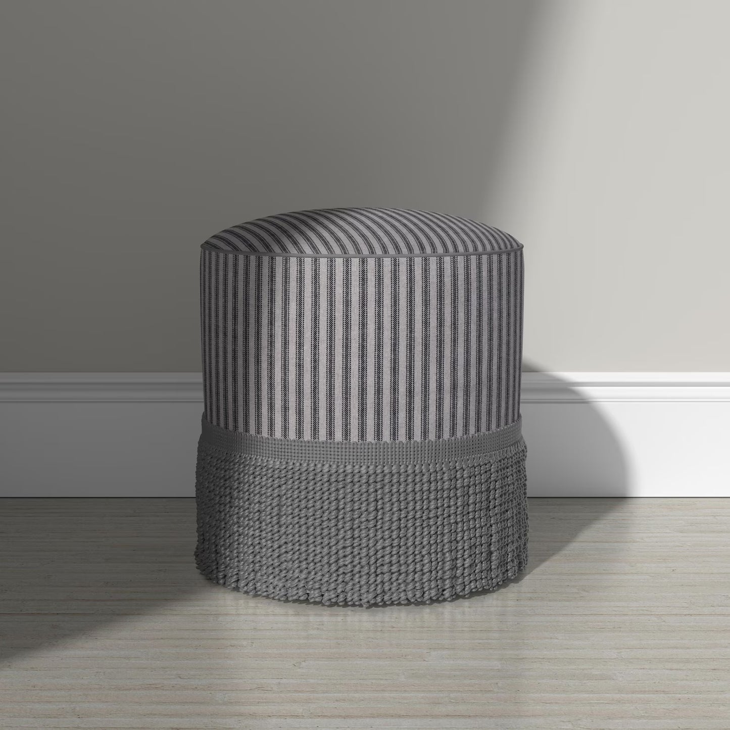 Juno Black Stripe Ticking Fabric- Farmhouse Upholstery & Decor