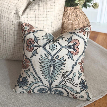 Whimsical Floral Vine and Bird Fabric- Romantic Cotton Textile by the Yard
