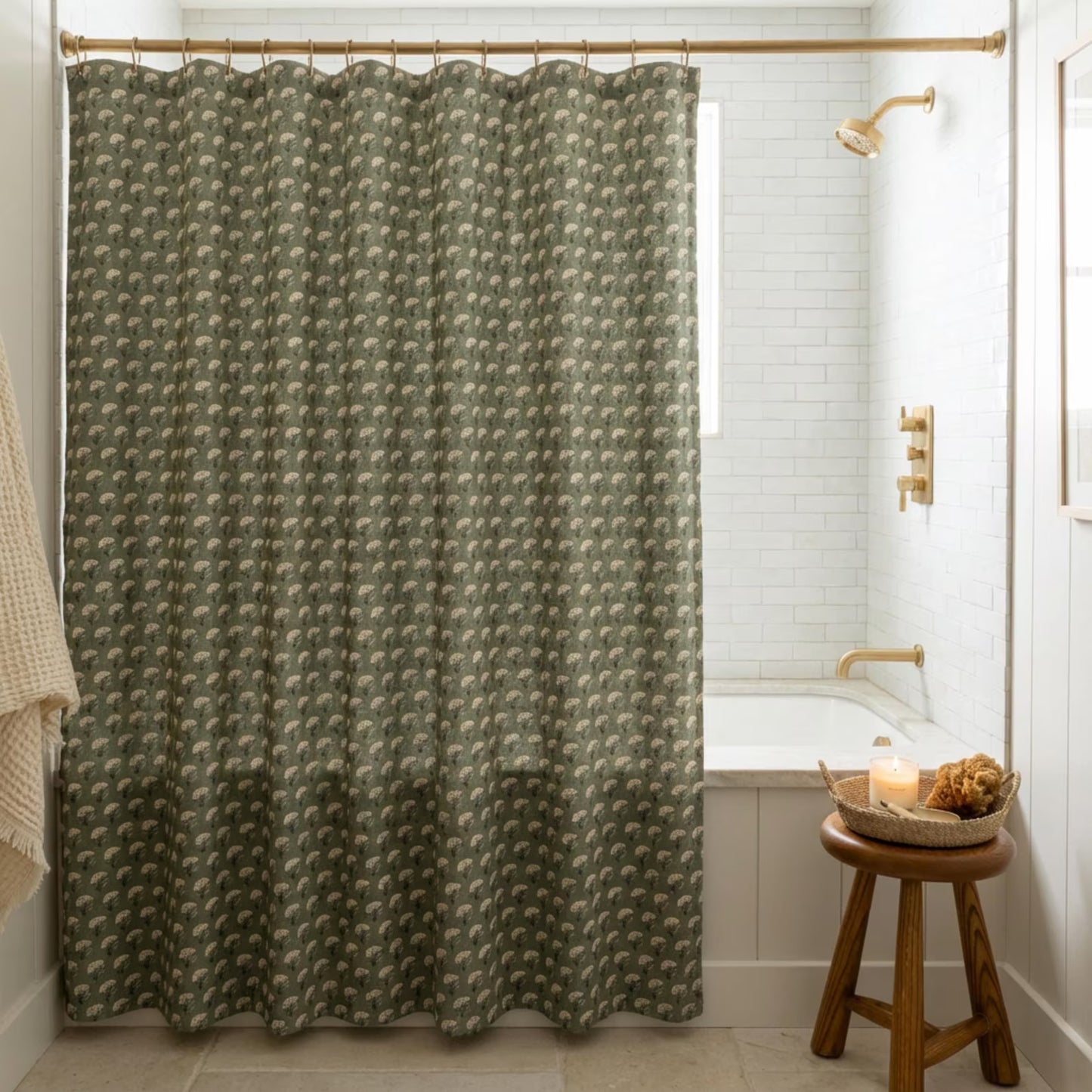 Small Scale Green Floral Block Print Fabric