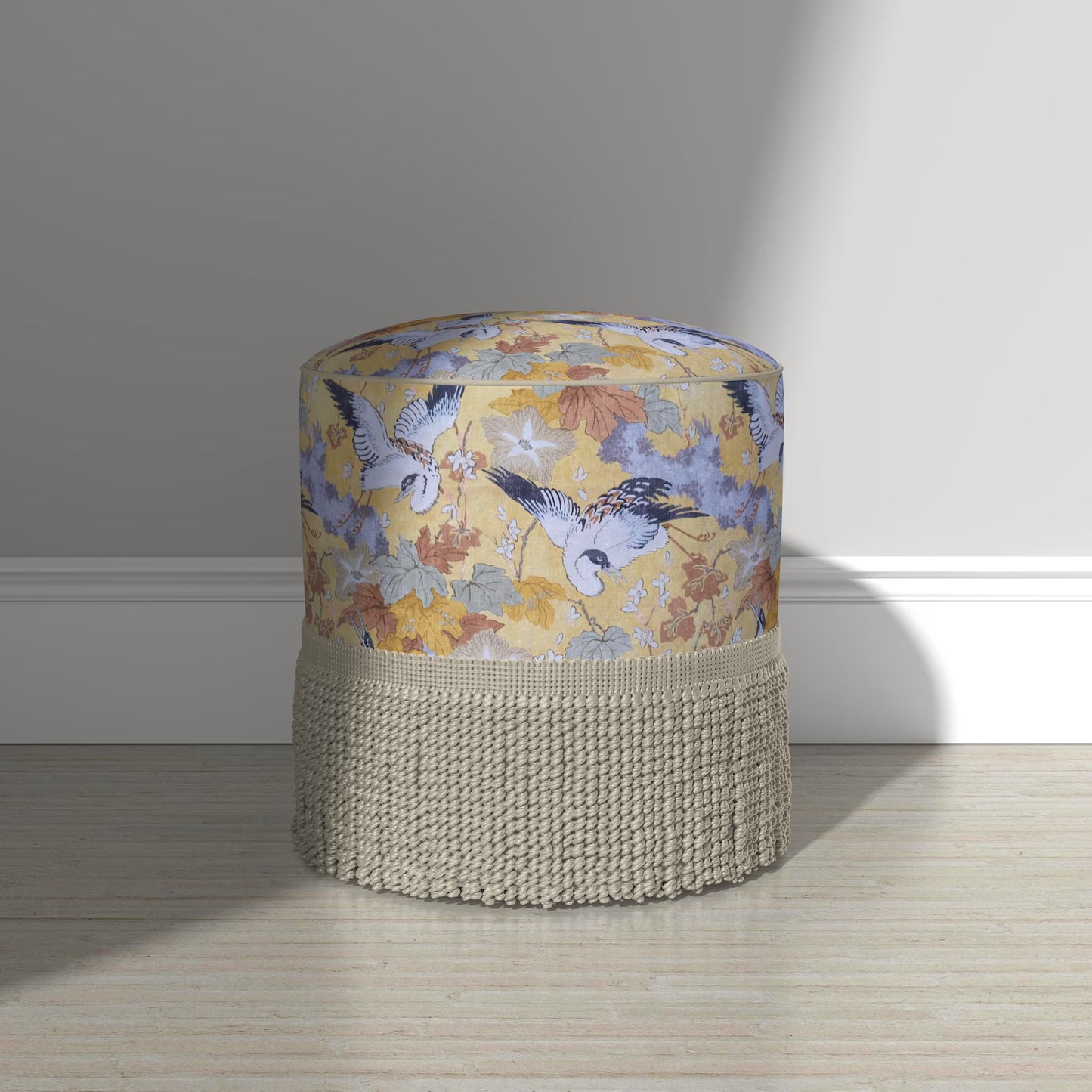 Plume Goldenrod Asian-Inspired Cotton Fabric Birds & Blossoms Design