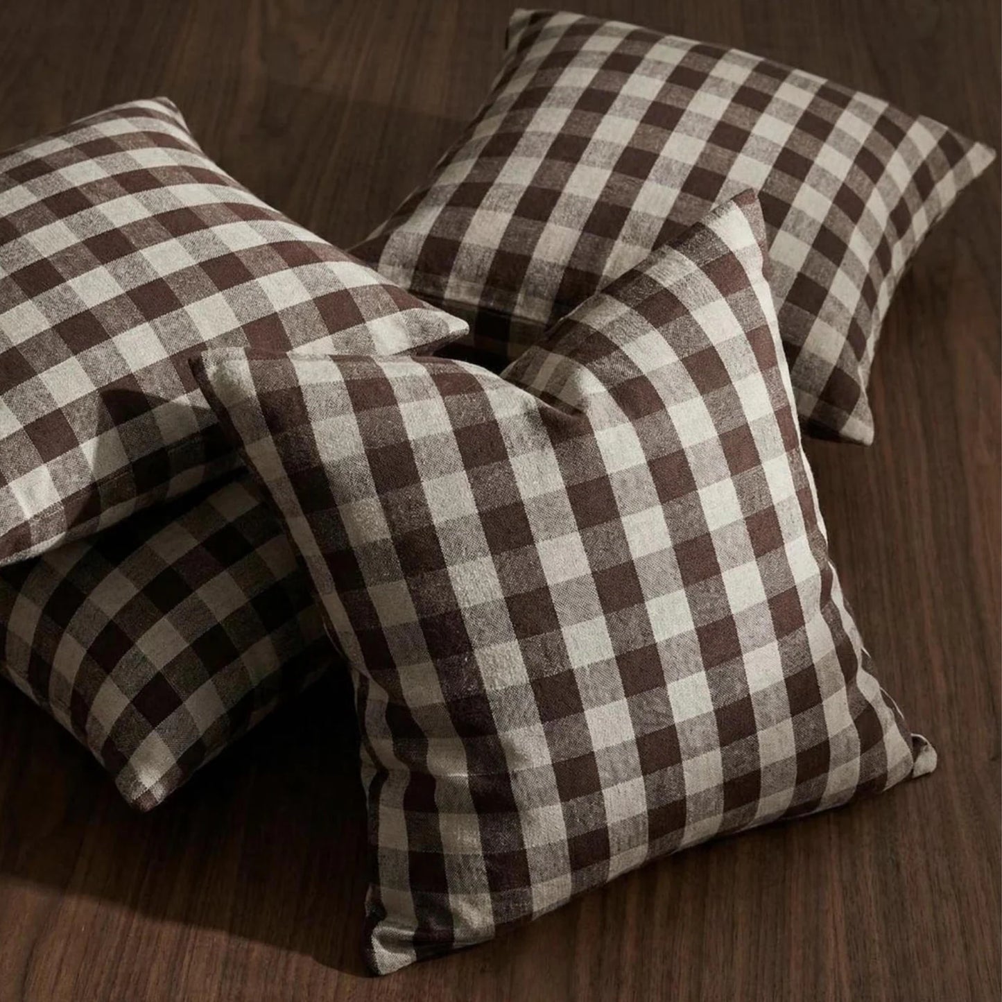 Tess Brown Check Linen Fabric- Rustic Tablecloth & Seasonal Decor
