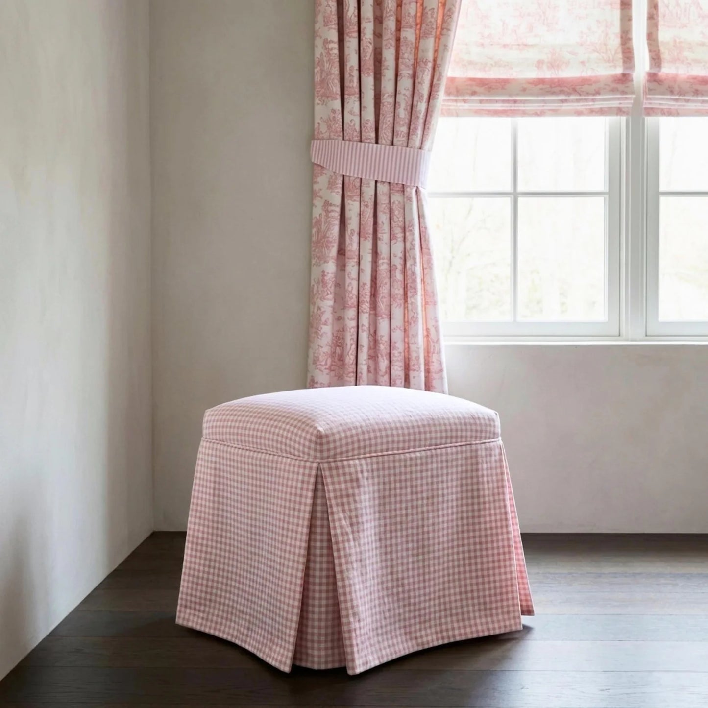 Coquette Pink Toile and Gingham Fabric Romantic Cotton Blend by the Yard for Curtains Pillows Quilting Crafts and Cottagecore Home Decor