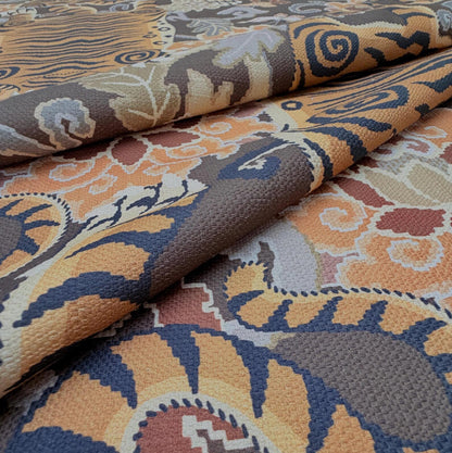 Brown Tibetan Tiger Chinoiserie Fabric by the Yard Cotton Upholstery