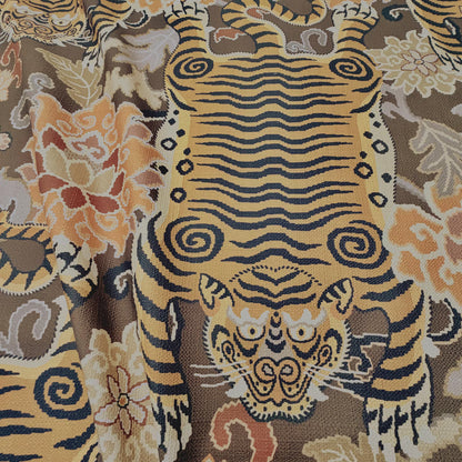Brown Tibetan Tiger Chinoiserie Fabric by the Yard Cotton Upholstery