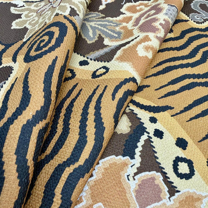 Brown Tibetan Tiger Chinoiserie Fabric by the Yard Cotton Upholstery