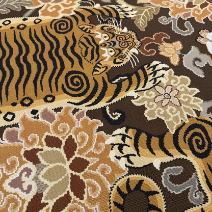 Brown Tibetan Tiger Chinoiserie Fabric by the Yard Cotton Upholstery