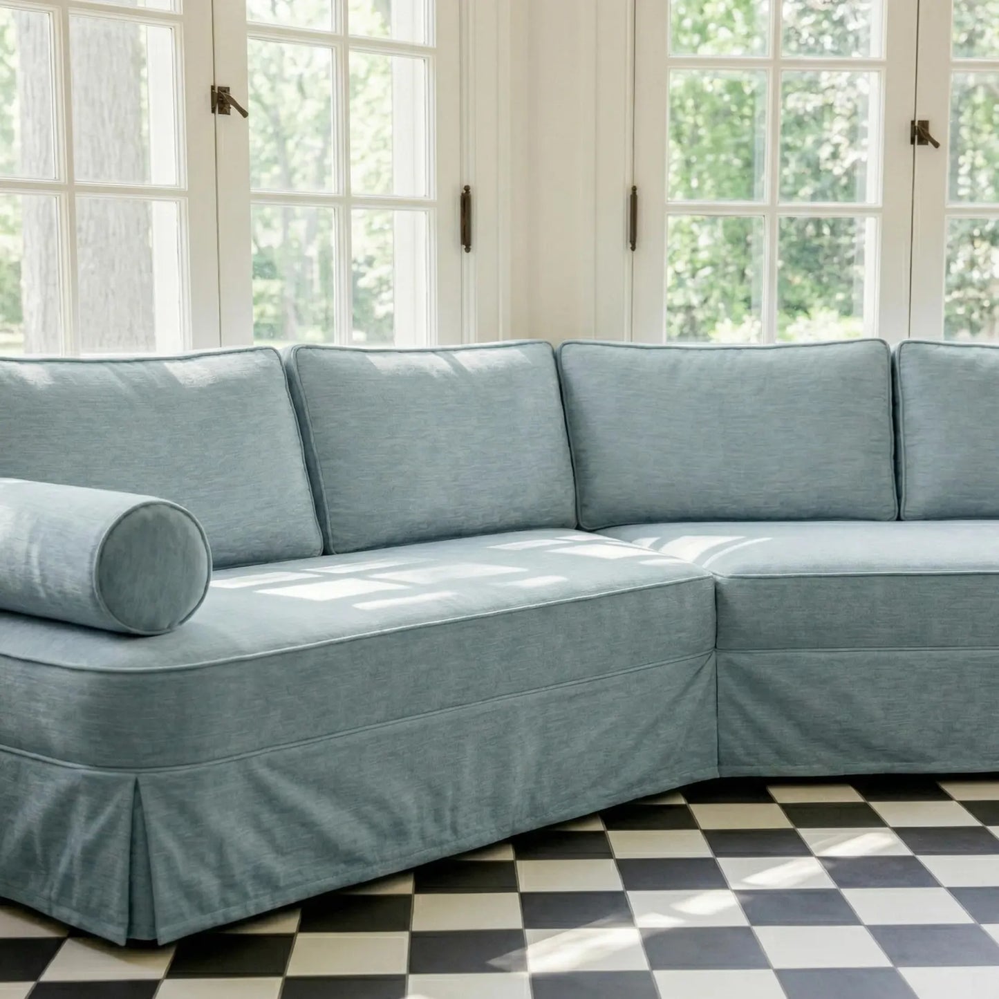 Pale Blue Chenille Upholstery Fabric by Yard