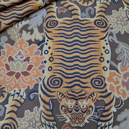 Brown Tibetan Tiger Chinoiserie Fabric by the Yard Cotton Upholstery