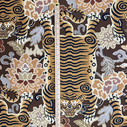 Brown Tibetan Tiger Chinoiserie Fabric by the Yard Cotton Upholstery