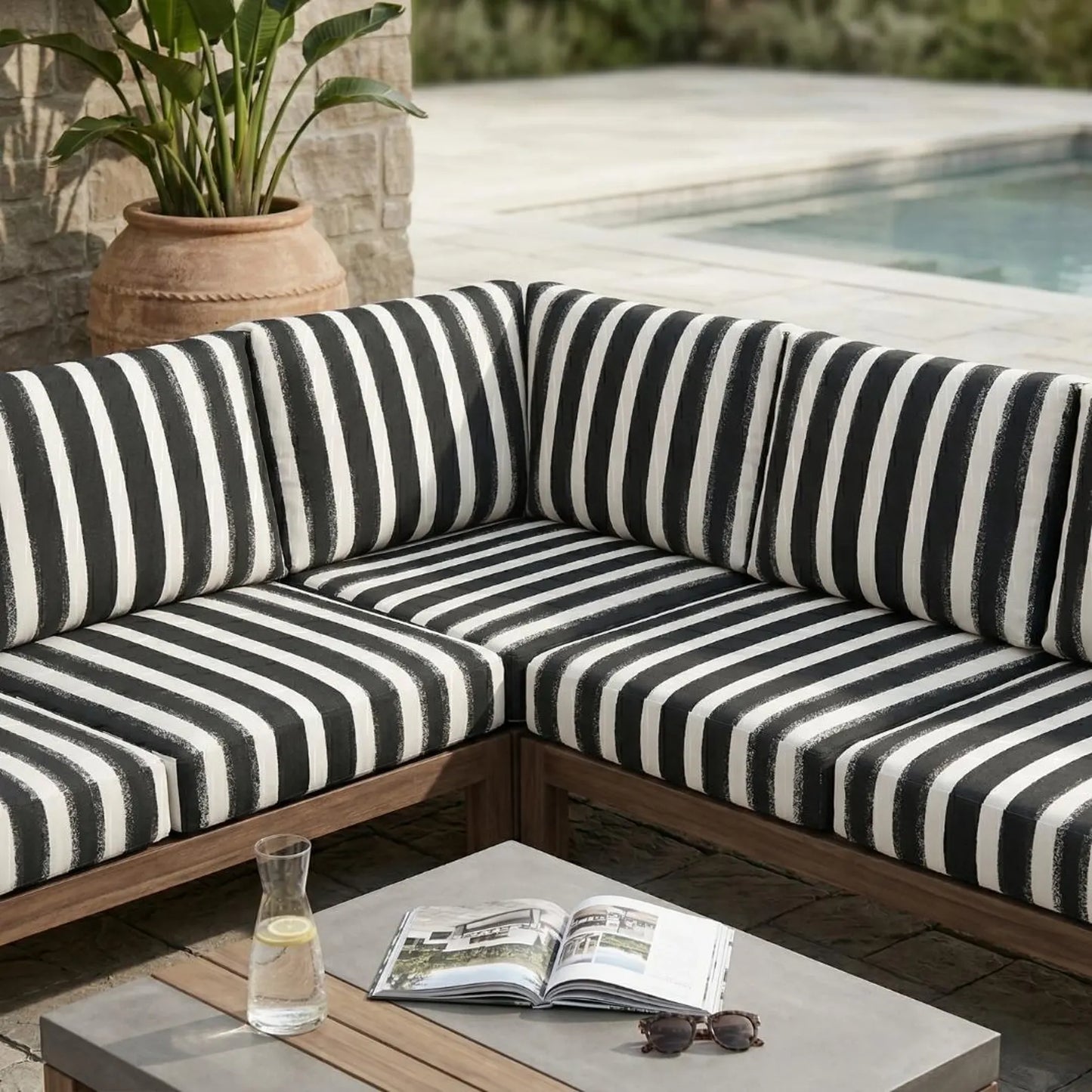Black Stripe Outdoor Fabric by the Yard | Weather Resistant Upholstery