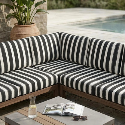 Black Stripe Outdoor Fabric by the Yard | Weather Resistant Upholstery