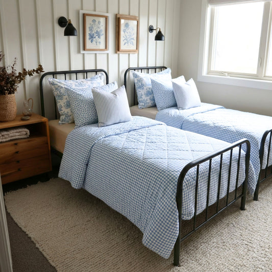 Powder Blue Toile Gingham Stripe and Leopard