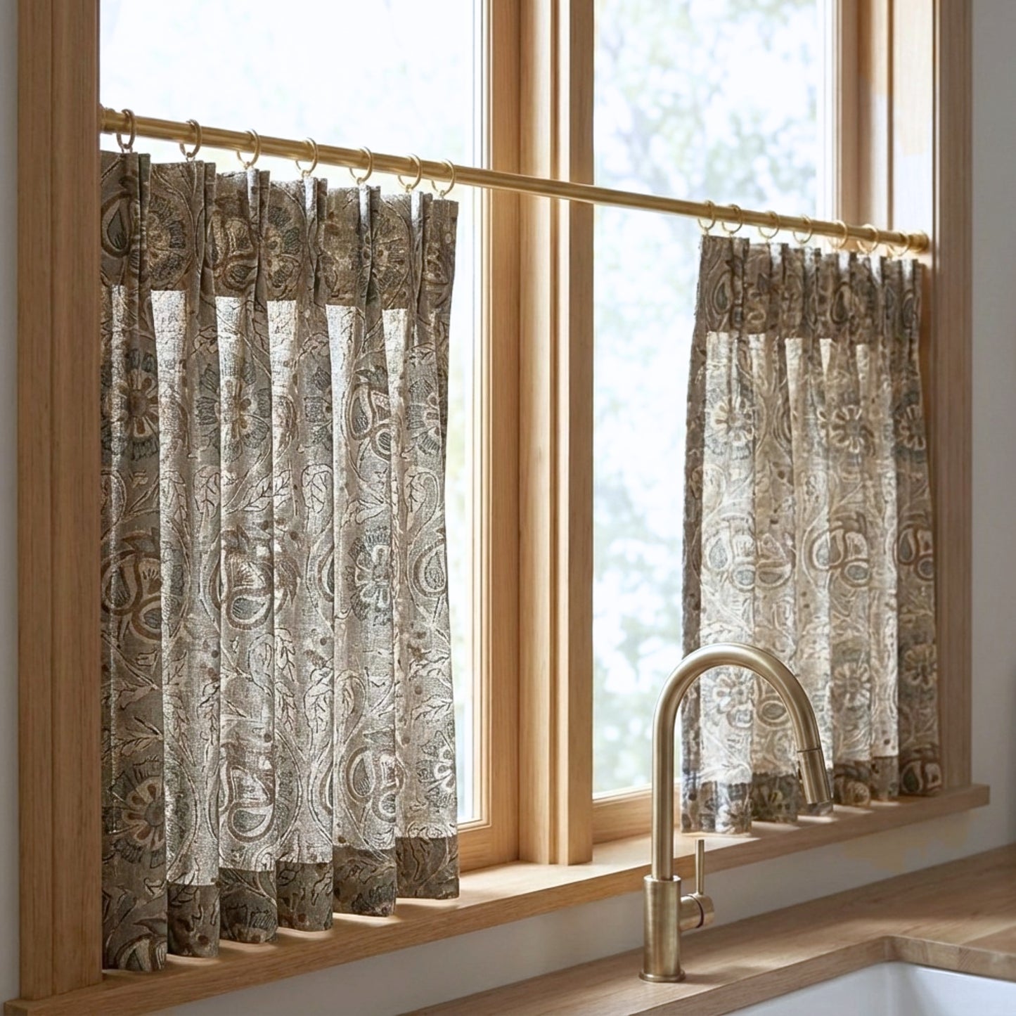 Taupe Floral Muted Green Fabric
