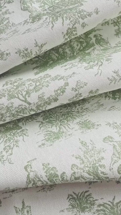 Sage Toile Gingham Cotton Fabric Vintage Cottagecore Decor Textile Kitchen Pillows Drapery Quilting DIY Projects