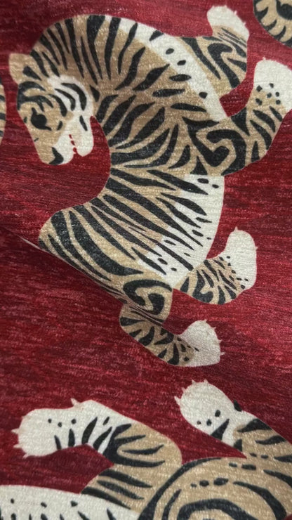 Red Tiger Print Fabric for High End Upholstery