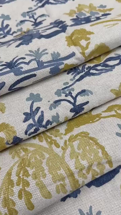 Yellow Blue Botanical Patterned Fabric for Shower Curtain Drapery Accent Upholstery Textile by the Yard Botany English Country Home Decor