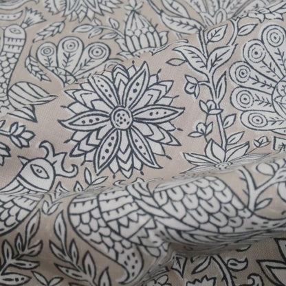 Sigrid Blue Floral Bird Print Fabric- Designer Bedroom Drapery