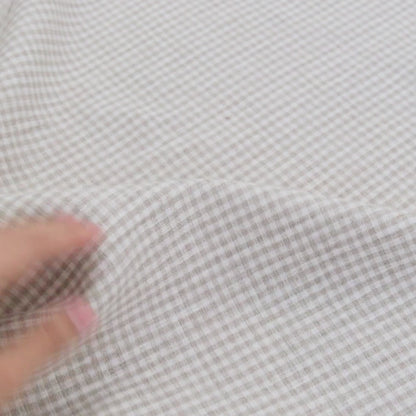 Beige Gingham Linen Fabric Neutral Check Upholstery Fabric