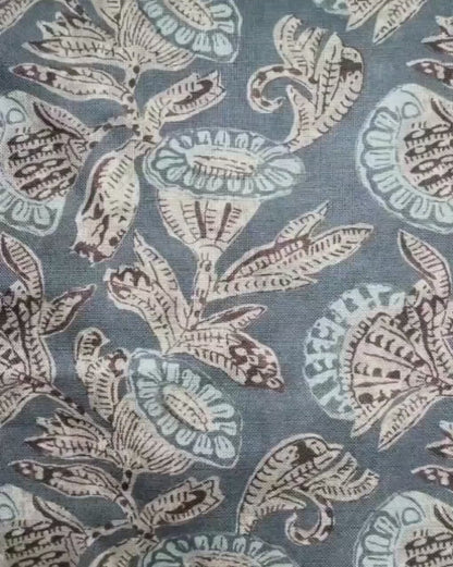 Slate Blue Floral Pattern Linen Blend Fabric- Upholstery & Home Decor