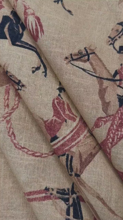 Equestrian Style Horse Print Fabric Yardage Red