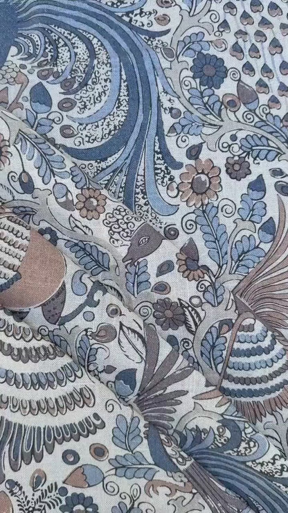 Bird Fabric Teal Drapery Curtain William Morris Inspired