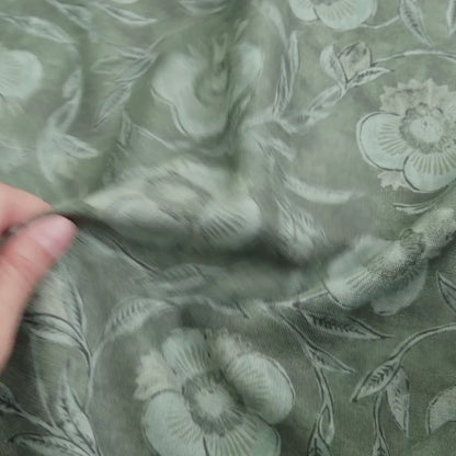Cypress Green Floral Print Fabric by Yard – Botanical Cotton Linen Blend for Drapery & Upholstery