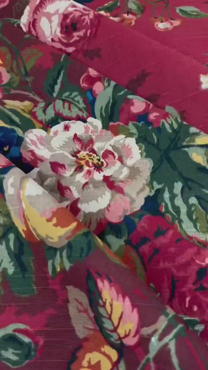 Crimson Red Floral Cotton Fabric- Designer Print for Home Decor
