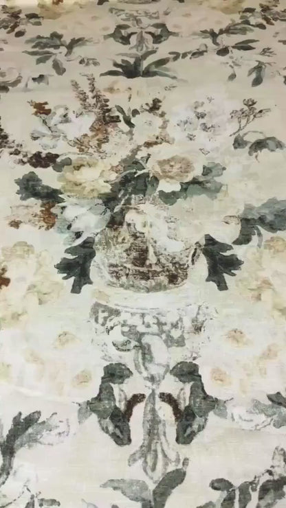 Earthy Green Brown Floral Fabric Large-Scale Botanical Cotton for Upholstery & Home Decor